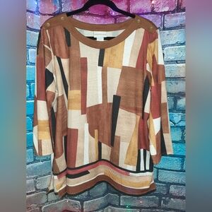 Alfred Dunner Abstract Patchwork Oversized Blouse Large
